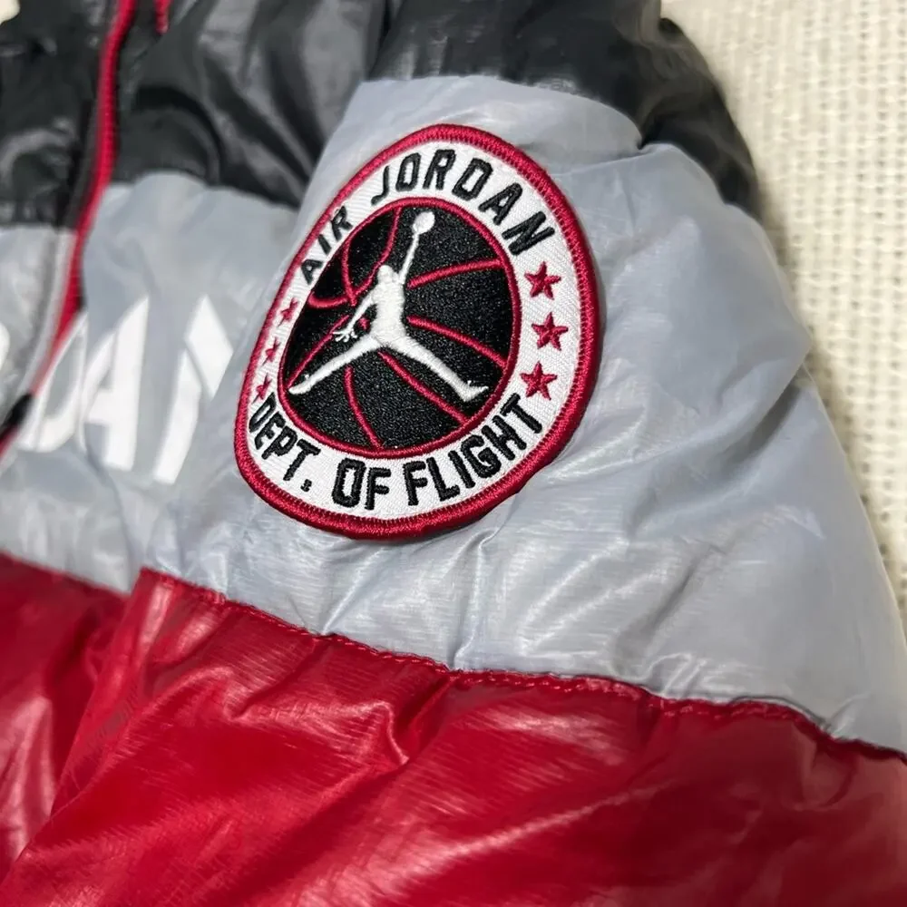 Nike Flight Air Jordan Hooded Puffer Jacket Coat Black Red Gray Size Youth XL